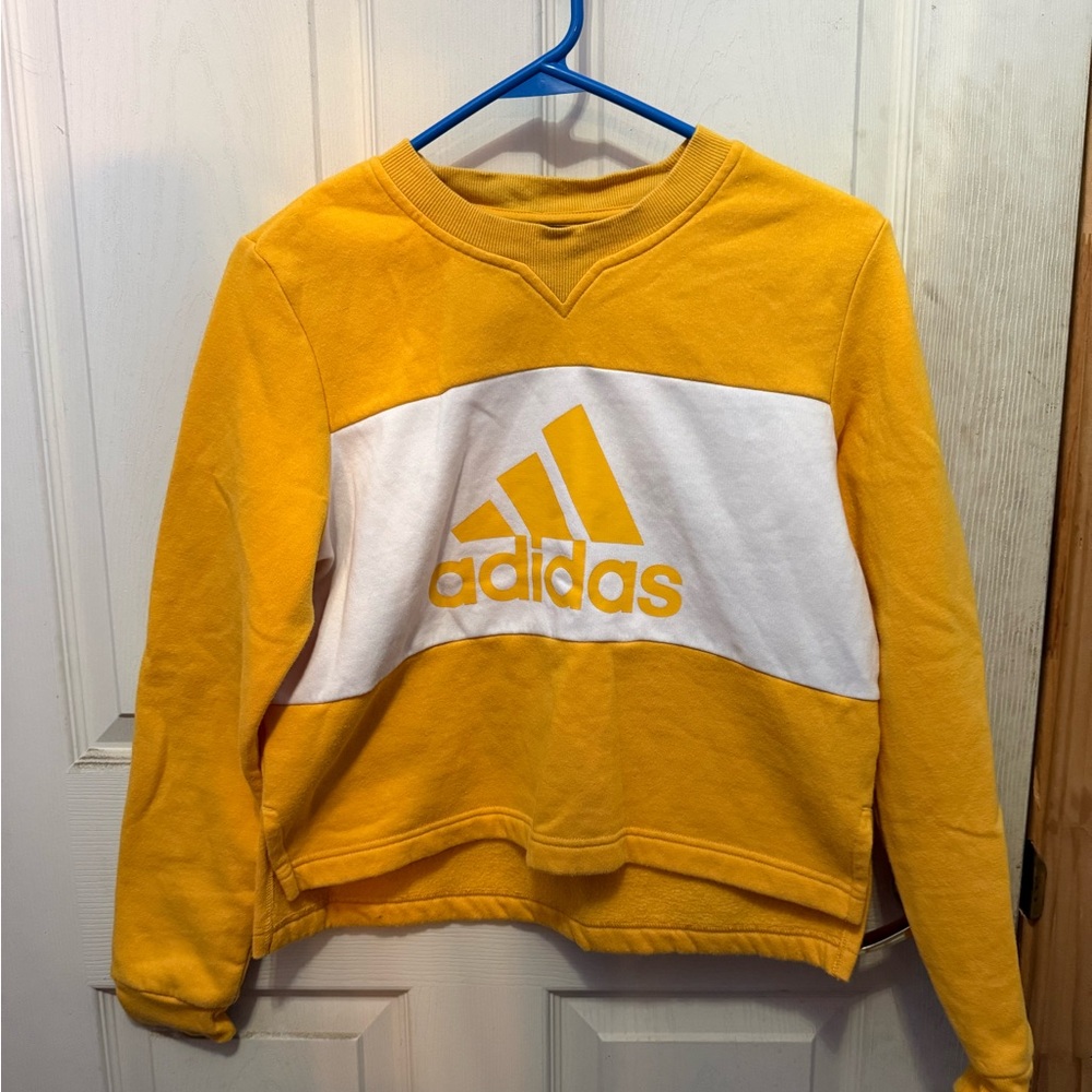 Adidas Yellow & White Crewneck Crop Sweatshirt